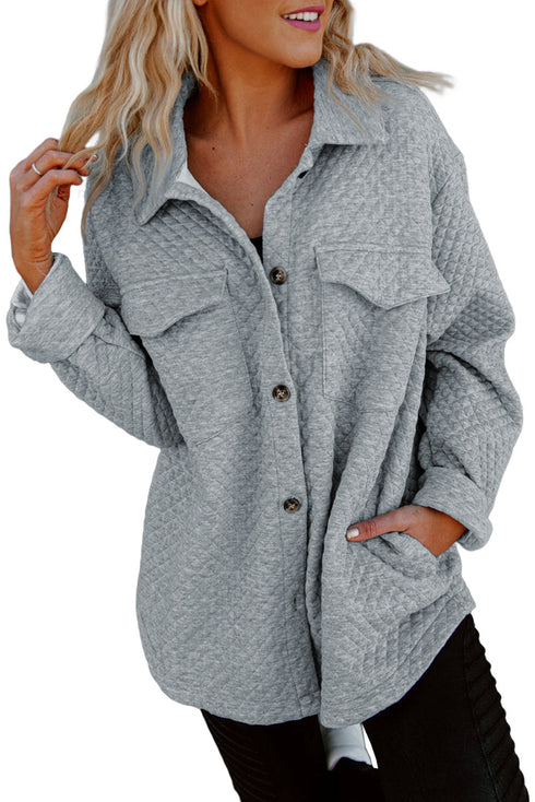 Lattice Texture Retro Flap Pocket Button Shacket